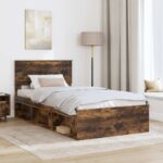 vidaXL Rám postele Dymová dub 100 x 200 cm Masívne borovicové drevo – Obrázok 3