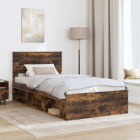 vidaXL Rám postele Dymová dub 100 x 200 cm Masívne borovicové drevo – Obrázok 3