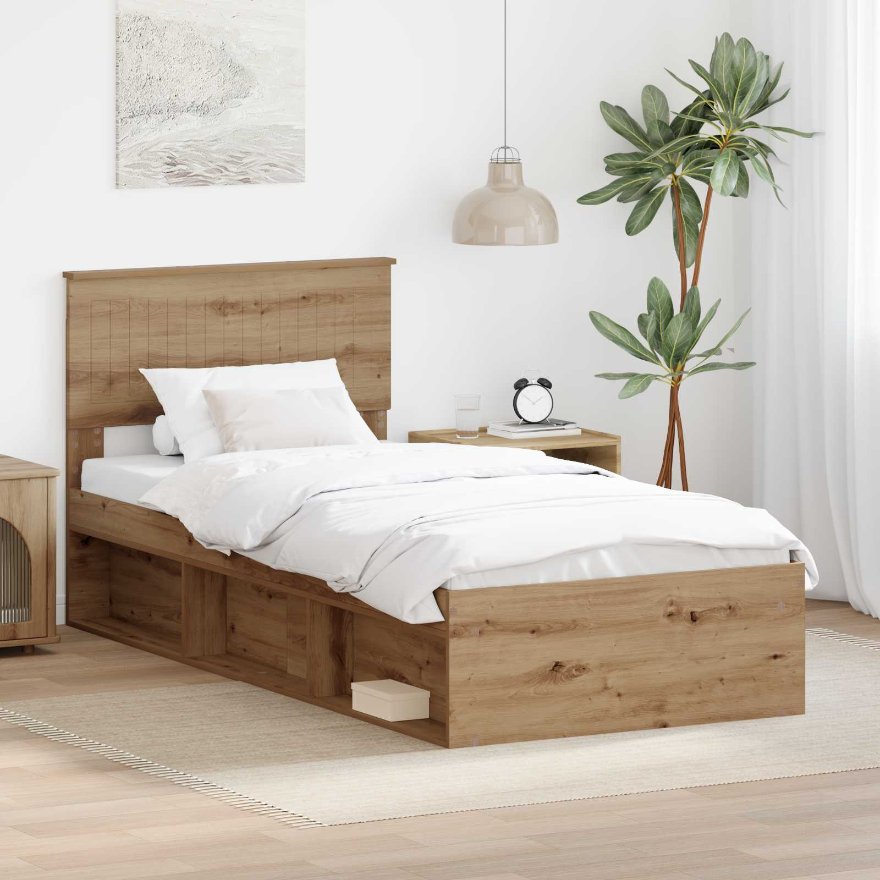 3410653_1.jpg vidaXL Rám postele s čelnou doskou Remeselnícky dub 90 x 200 cm – Obrázok 1