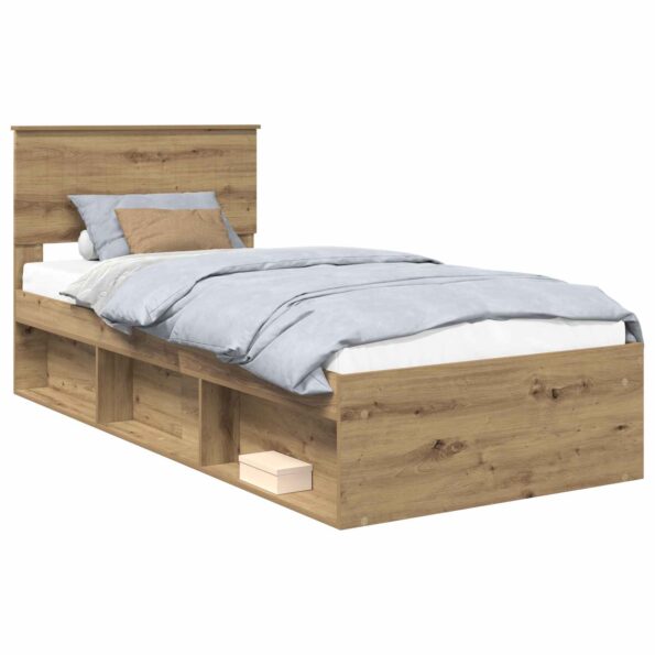 vidaXL Rám postele s čelnou doskou Remeselnícky dub 90 x 200 cm – Obrázok 2