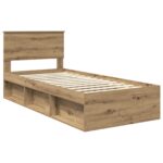 vidaXL Rám postele s čelnou doskou Remeselnícky dub 90 x 200 cm – Obrázok 4