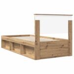 vidaXL Rám postele s čelnou doskou Remeselnícky dub 90 x 200 cm – Obrázok 9