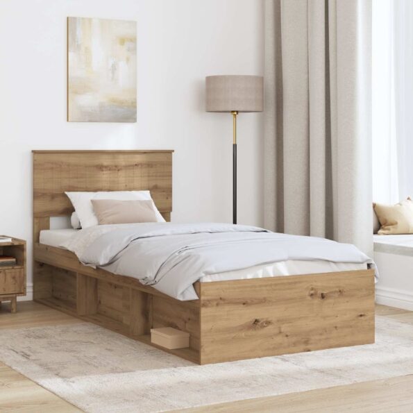 vidaXL Rám postele s čelnou doskou Remeselnícky dub 90 x 190 cm – Obrázok 3