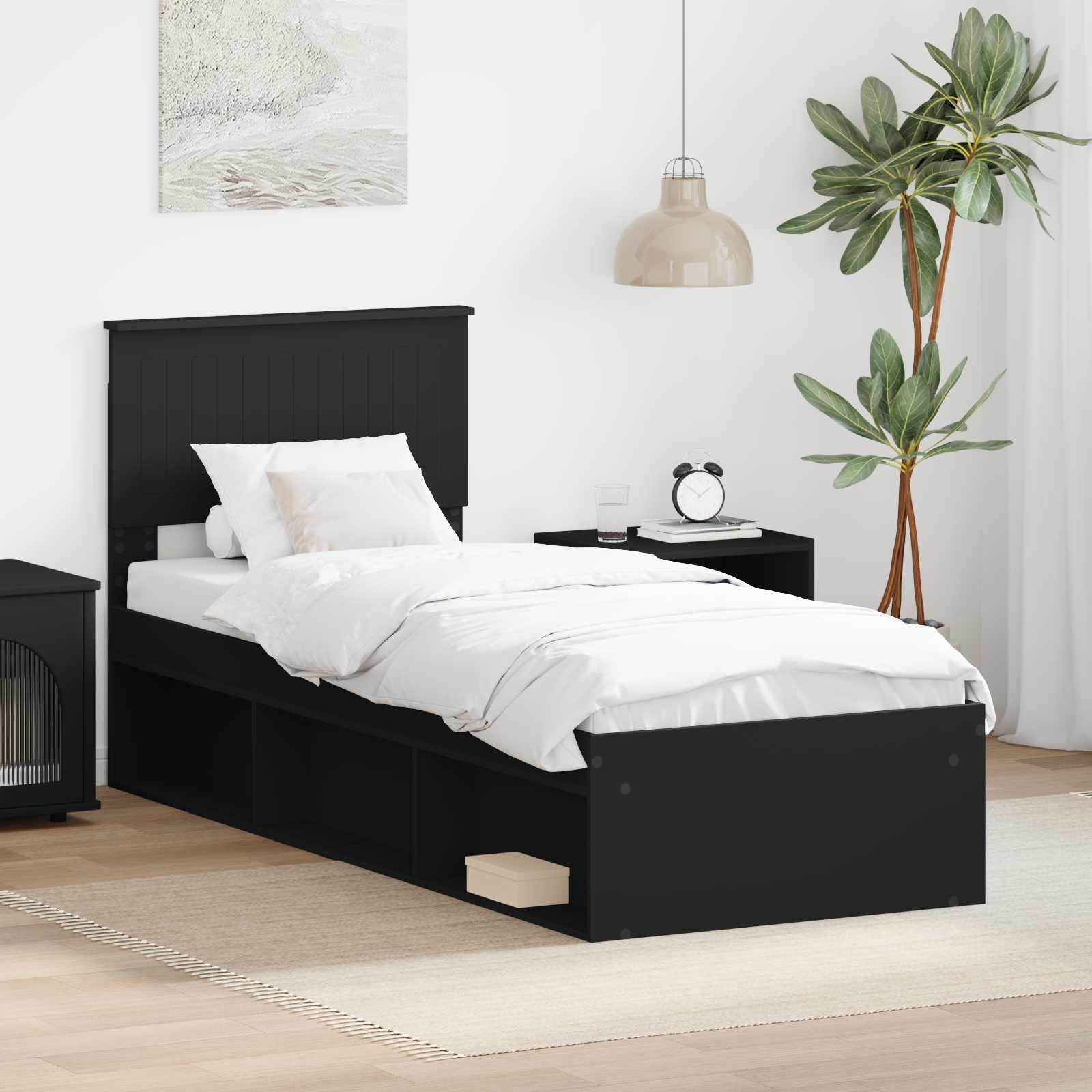 3410664_1.jpg vidaXL Rám postele Čierna 75 x 190 cm Masívne borovicové drevo – Obrázok 1