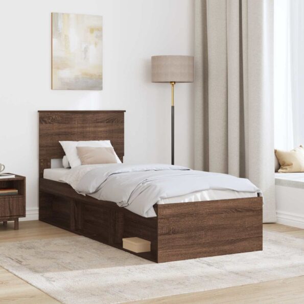 vidaXL Rám postele Hnedý dub 75 x 190 cm Masívne borovicové drevo – Obrázok 3