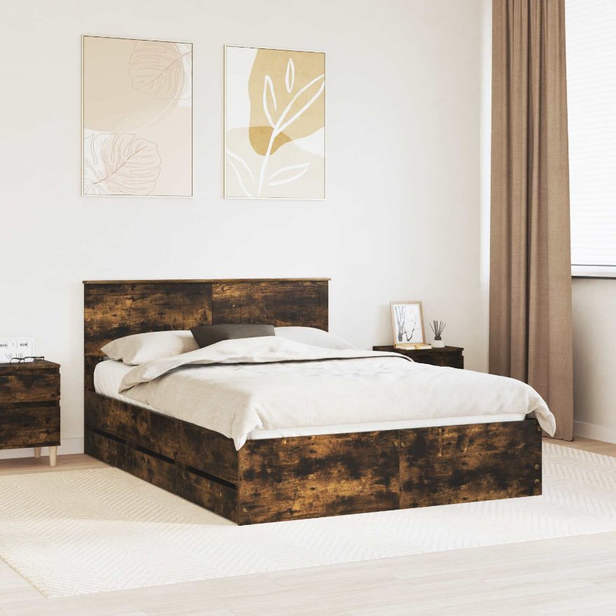 3410718_1.jpg vidaXL Rám postele Dymová dub 135 x 190 cm Inžinierske drevo – Obrázok 1