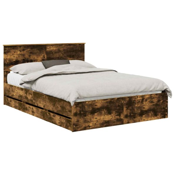 vidaXL Rám postele Dymová dub 135 x 190 cm Inžinierske drevo – Obrázok 2
