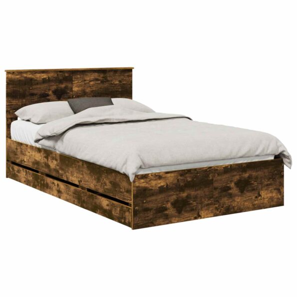vidaXL Rám postele Dymová dub 120 x 200 cm Inžinierske drevo – Obrázok 2