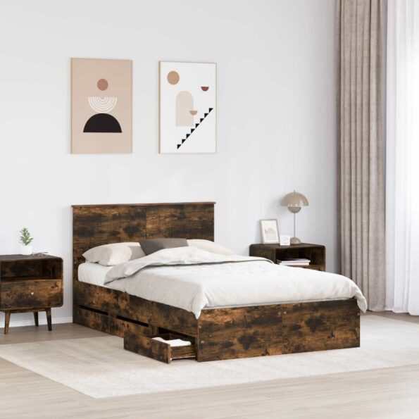 vidaXL Rám postele Dymová dub 120 x 200 cm Inžinierske drevo – Obrázok 3