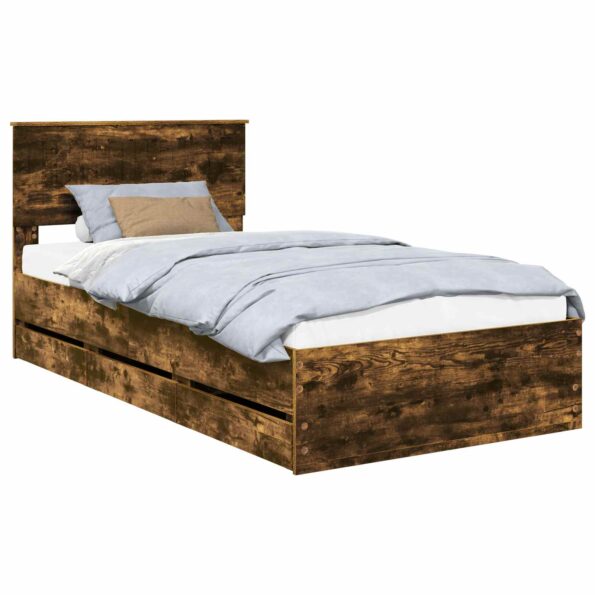 vidaXL Rám postele Dymová dub 100 x 200 cm Inžinierske drevo – Obrázok 2