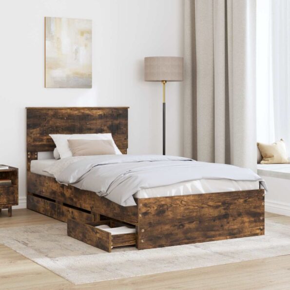 vidaXL Rám postele Dymová dub 100 x 200 cm Inžinierske drevo – Obrázok 3