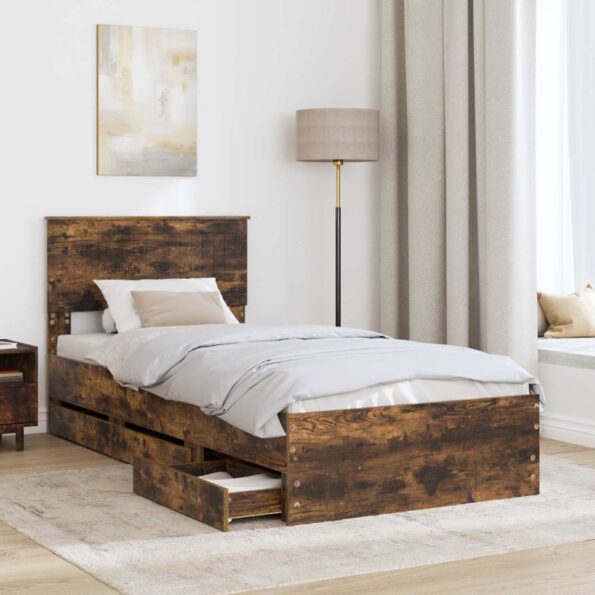 vidaXL Rám postele Dymová dub 90 x 190 cm Inžinierske drevo – Obrázok 3