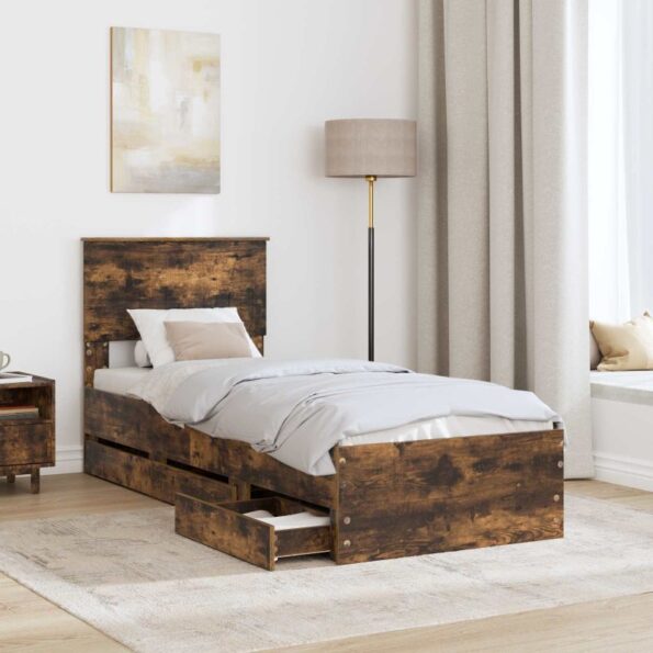 vidaXL Rám postele Dymová dub 75 x 190 cm Inžinierske drevo – Obrázok 3