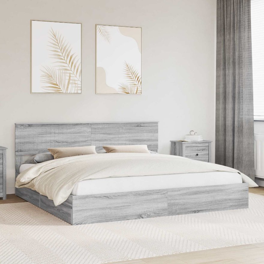 3410768_1.jpg vidaXL Úložná posteľ Sivý Sonoma 200 x 200 cm Kompozitné drevo – Obrázok 1