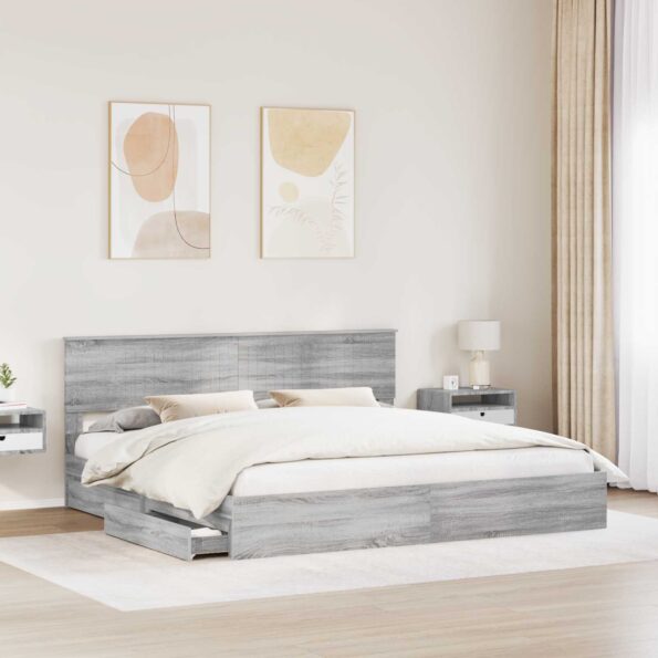 vidaXL Úložná posteľ Sivý Sonoma 200 x 200 cm Kompozitné drevo – Obrázok 3