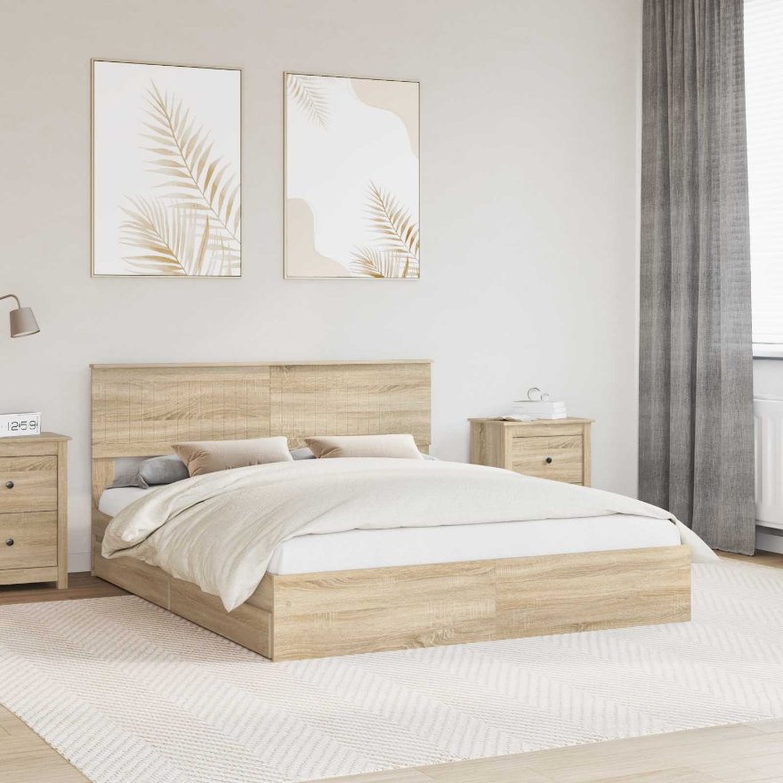 3410779_1.jpg vidaXL Úložná posteľ Sonoma dub 160 x 200 cm Kompozitné drevo – Obrázok 1
