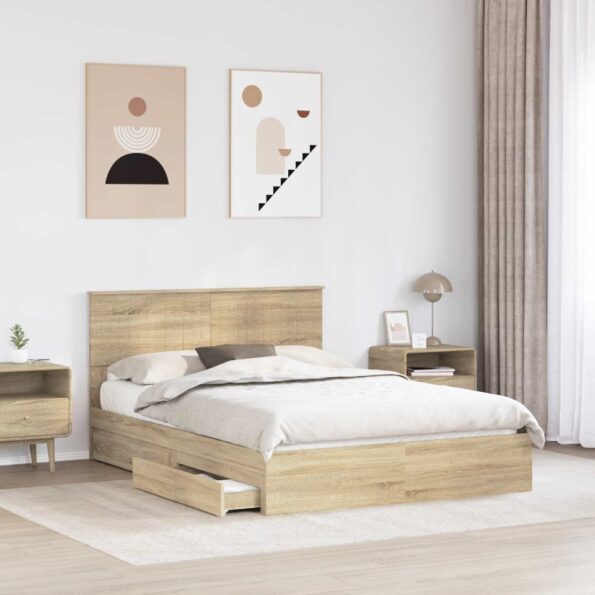 vidaXL Úložná posteľ Sonoma dub 140 x 200 cm Kompozitné drevo – Obrázok 3