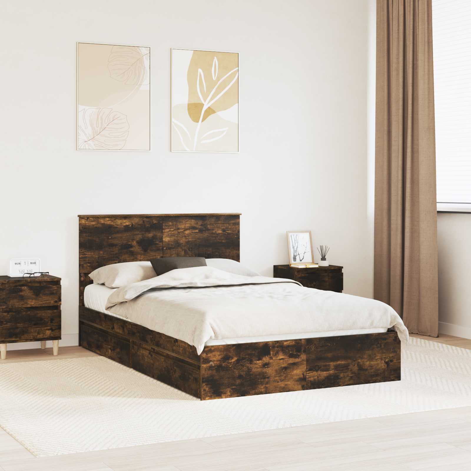 3410823_1.jpg vidaXL Úložná posteľ Dymová dub 120 x 190 cm Kompozitné drevo – Obrázok 1