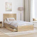 vidaXL Úložná posteľ Sonoma dub 100 x 200 cm Kompozitné drevo – Obrázok 3