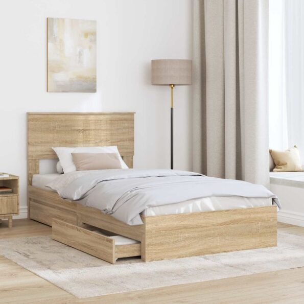 vidaXL Úložná posteľ Sonoma dub 100 x 200 cm Kompozitné drevo – Obrázok 3