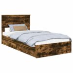 vidaXL Úložná posteľ Dymová dub 100 x 200 cm Kompozitné drevo – Obrázok 2