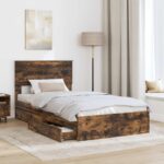 vidaXL Úložná posteľ Dymová dub 100 x 200 cm Kompozitné drevo – Obrázok 3