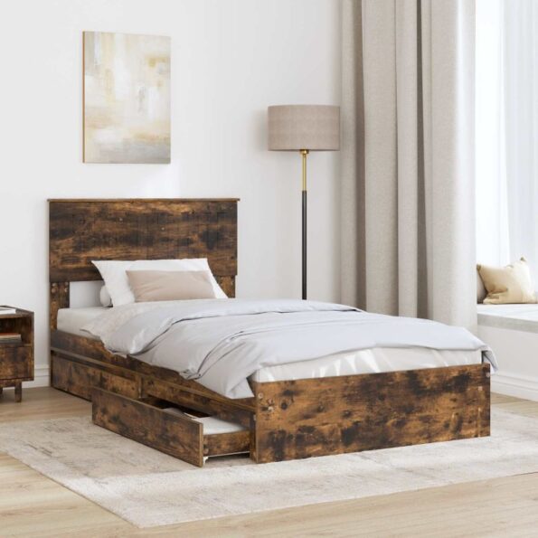 vidaXL Úložná posteľ Dymová dub 100 x 200 cm Kompozitné drevo – Obrázok 3