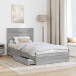 vidaXL Rám postele Sivý Sonoma 100 x 200 cm Kompozitné drevo – Obrázok 3