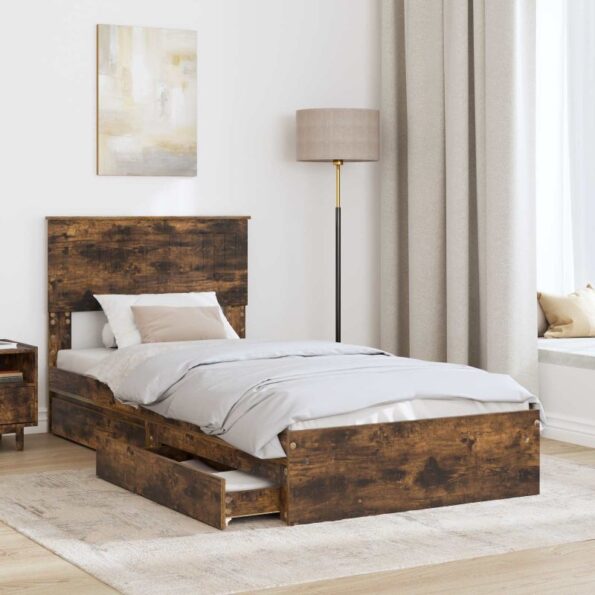 vidaXL Úložná posteľ Dymová dub 90 x 200 cm Kompozitné drevo – Obrázok 3