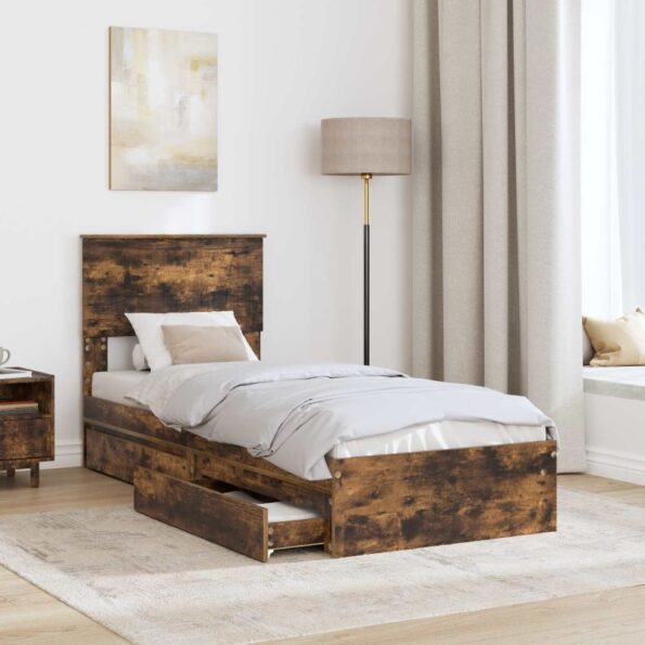 vidaXL Úložná posteľ Dymová dub 75 x 190 cm Kompozitné drevo – Obrázok 3