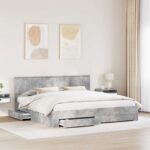 vidaXL Rám postele Betónová šedá 200 x 200 cm Kompozitné drevo – Obrázok 3