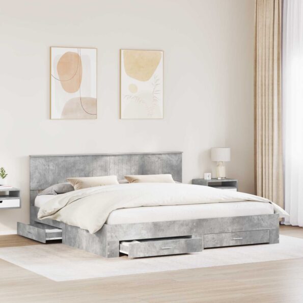 vidaXL Rám postele Betónová šedá 200 x 200 cm Kompozitné drevo – Obrázok 3