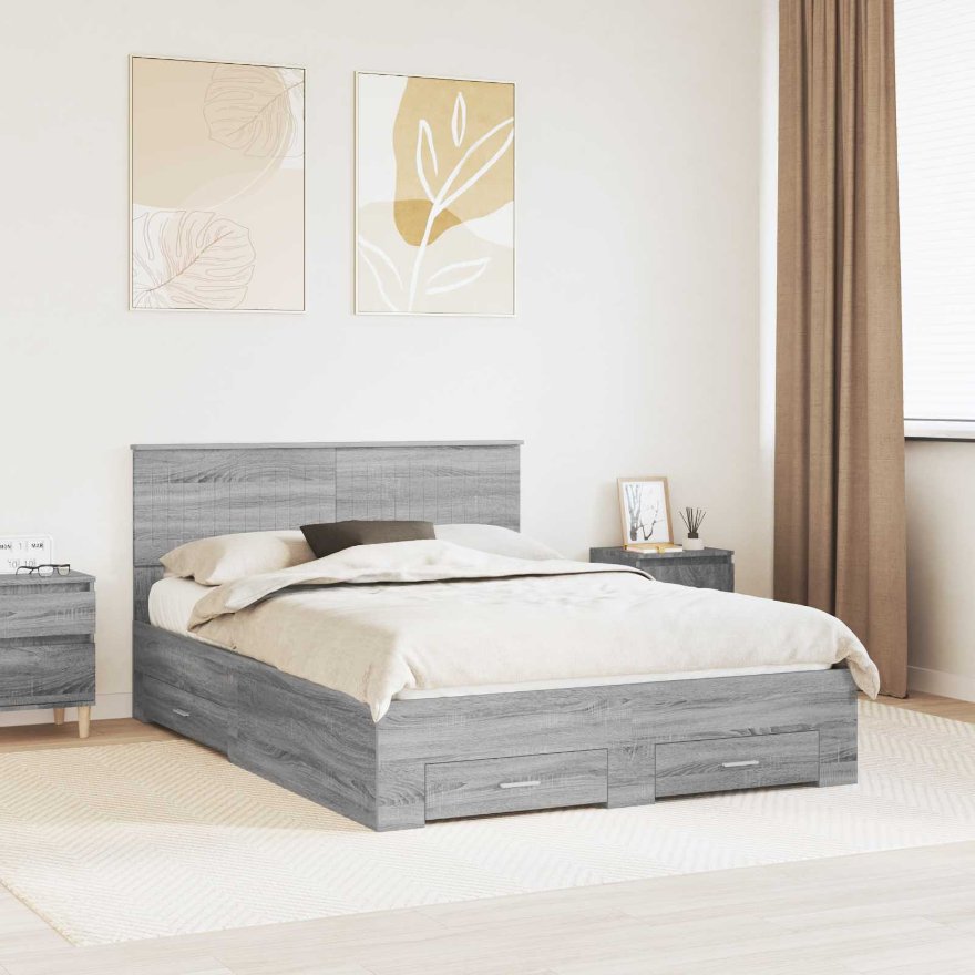 3410891_1.jpg vidaXL Rám postele Sivý Sonoma 140 x 200 cm Kompozitné drevo – Obrázok 1