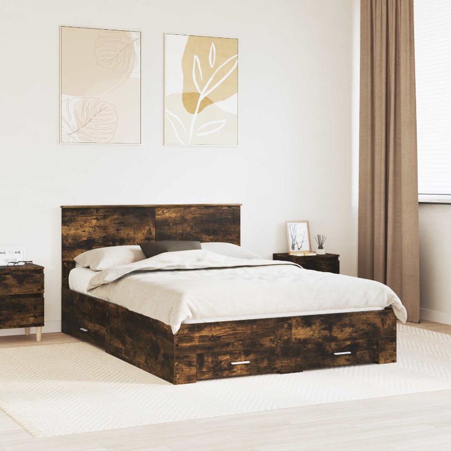 3410908_1.jpg vidaXL Rám postele Dymová dub 135 x 190 cm Kompozitné drevo – Obrázok 1