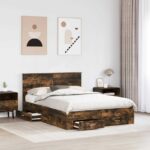 vidaXL Rám postele Dymová dub 135 x 190 cm Kompozitné drevo – Obrázok 3