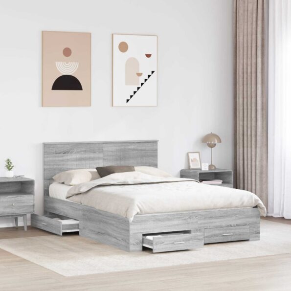 vidaXL Rám postele Sivý Sonoma 135 x 190 cm Kompozitné drevo – Obrázok 3