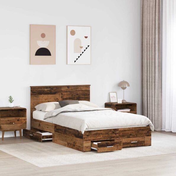 vidaXL Rám postele Staré drevo 120 x 190 cm Kompozitné drevo – Obrázok 3