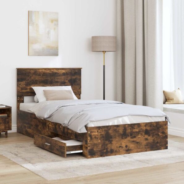 vidaXL Rám postele Dymová dub 100 x 200 cm Kompozitné drevo – Obrázok 3