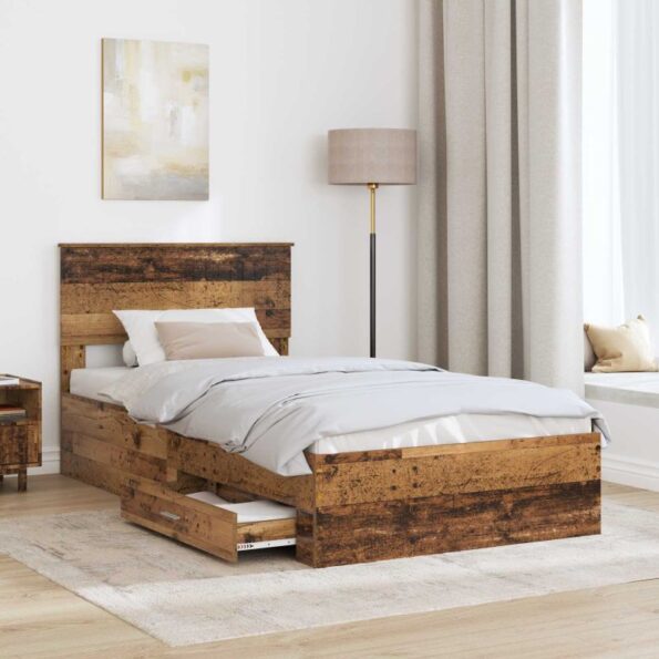 vidaXL Rám postele Staré drevo 100 x 200 cm Kompozitné drevo – Obrázok 3