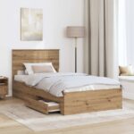 vidaXL Rám postele Remeselný dub 100 x 200 cm Kompozitné drevo – Obrázok 3