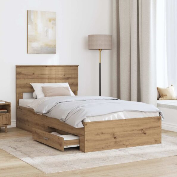 vidaXL Rám postele Remeselný dub 100 x 200 cm Kompozitné drevo – Obrázok 3