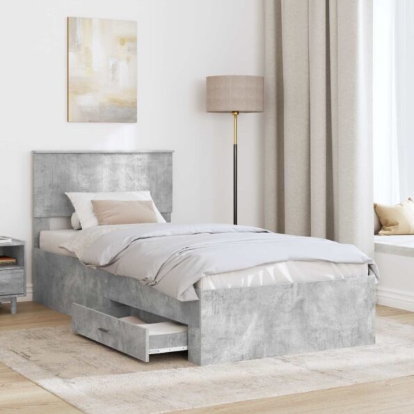 vidaXL Rám postele Betónová šedá 90 x 200 cm Kompozitné drevo – Obrázok 3