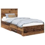 vidaXL Rám postele Staré drevo 90 x 200 cm Kompozitné drevo – Obrázok 2