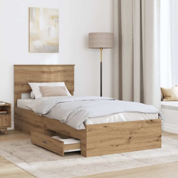 vidaXL Rám postele Remeselný dub 90 x 200 cm Kompozitné drevo – Obrázok 3