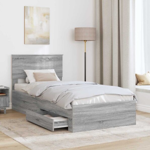 vidaXL Rám postele Sivý Sonoma 90 x 190 cm Kompozitné drevo – Obrázok 3