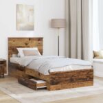 vidaXL Rám postele Staré drevo 90 x 190 cm Kompozitné drevo – Obrázok 3