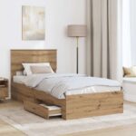vidaXL Rám postele Remeselný dub 90 x 190 cm Kompozitné drevo – Obrázok 3