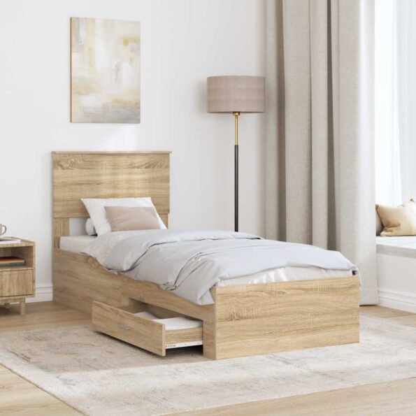 vidaXL Rám postele Sonoma dub a striebro 75 x 190 cm Kompozitné drevo – Obrázok 3