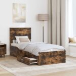 vidaXL Rám postele Dymový dub a striebro 75 x 190 cm Kompozitné drevo – Obrázok 3