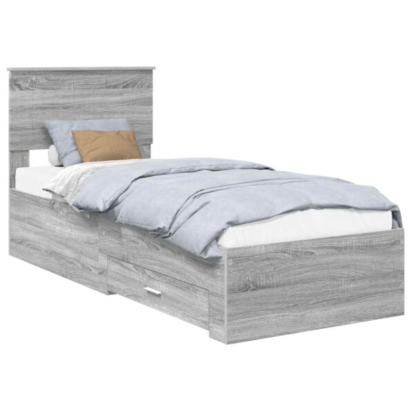 vidaXL Rám postele Sivý Sonoma a striebro 75 x 190 cm Kompozitné drevo – Obrázok 2